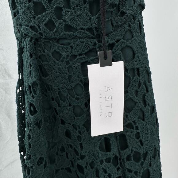 ASTR Green Lace Dress Women's M Hunter Green Adjustable Straps Back Zip V-neck - Picture 4 of 12